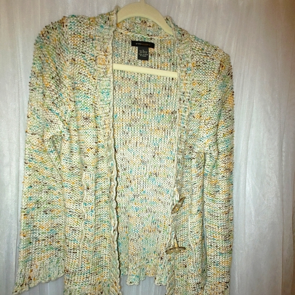 BCBGMAXAZRIA Multi-Colored Knit Cardigan Sweater Size Large